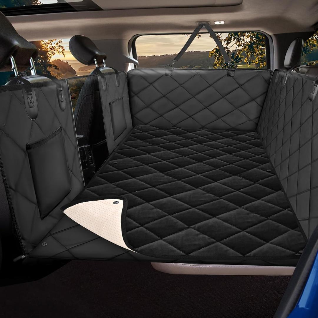 XL Truck Back Seat Extender for Dogs with Soft Blanket, Trucks Dog Seat Cover Back Seat Supports 400lbs, Hard Bottom Pet Seat Covers for Trucks, Waterproof Dog Hammock for Crew Cab Truck Black