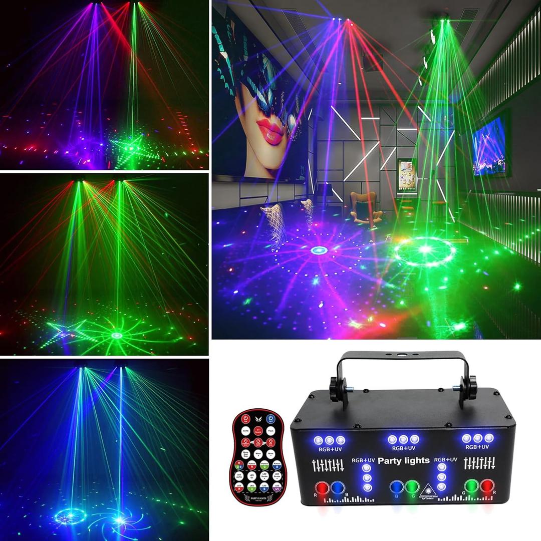 Proffessional DJ Lights for Party, 21 Lens RGB UV Disco Strobe Stage Lighting Indoor Support DMX 512 Sound Activated with Remote Control Club Light for Home Parties Birthday,Christmas