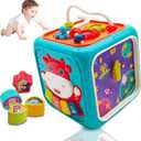 PDQROG 6 in 1 Activity Cube Toys for Baby 18M+, Montessori Educational Learning Fine Motor Skills Toys Gifts for Toddlers Boys Girls Age 2 3 (Blue)
