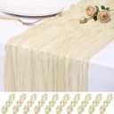10 Pack Ivory Cheesecloth Table Runner 17x108 Inch Semi Sheer Boho Rustic Gauze Cheese Cloth Table Runners for Wedding Party Birthday Baby Shower Home Dcor