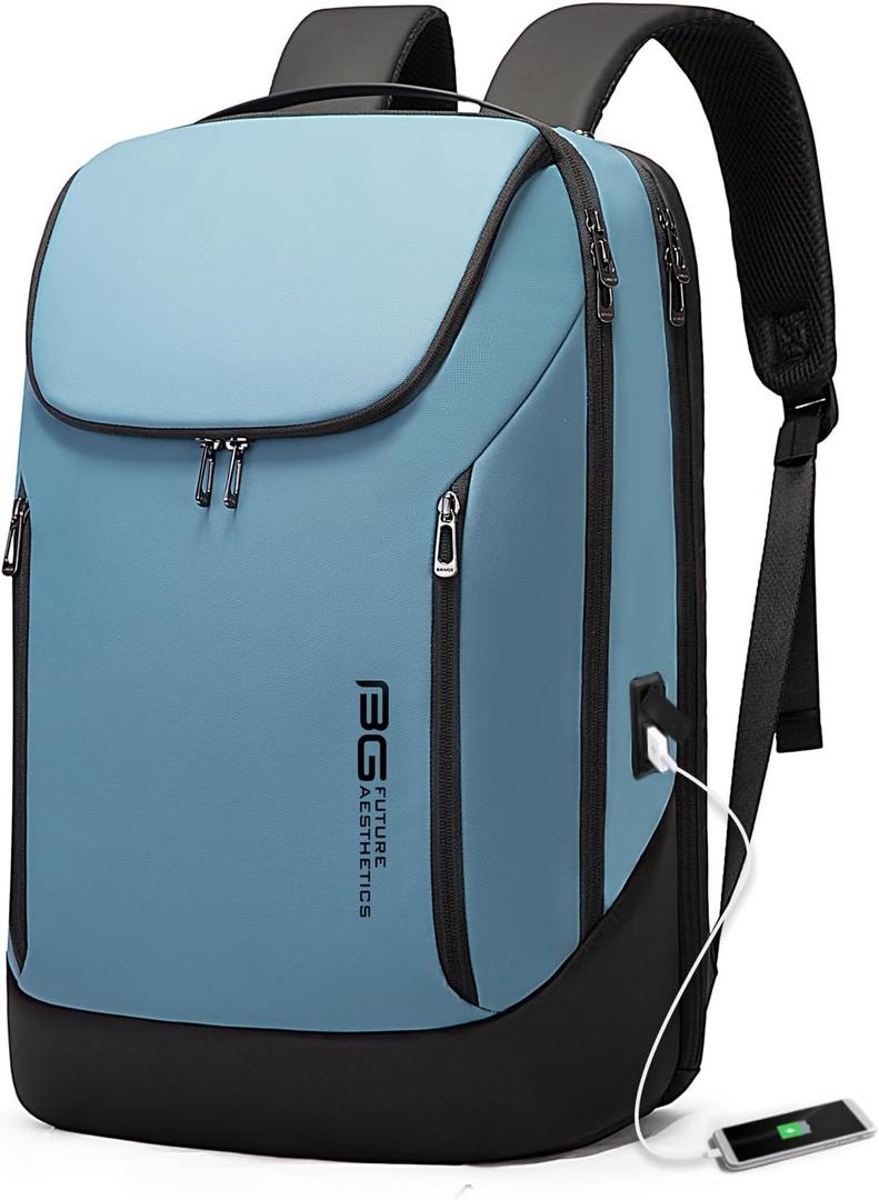BANGE Business Smart Backpack Waterproof fit 15.6 Inch Laptop Backpack with USB Charging Port,Travel Durable Backpack (Light Blue(three Pocket), Medium) (Large) BANGE Business Smart Backpack Waterproof fit 15.6 Inch Laptop Backpack with USB Charging Port,Travel Durable Backpack (Light Blue(three Pocket), Medium) (Large)