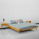 NTC Fly Wooden Bed Frame Without Headboard, Solid Oak and Rubber Wood Foundation with Silent Slats and Wood Central Supports, 1000 Lb Capacity, Effortless Assembly, Queen - Rustic Oak