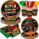 168pcs Black History Month Party Supplies Paper Plates Napkins Disposable Tableware Set African American Black Month Disposable Cups for Juneteenth Freedom Day Party Supplies Serve 24