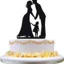 Wedding Cake Topper Silhouette Groom kiss Bride with little Girl daughter