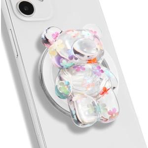On The Grip Magnetic 3D Gummy Bear Style Expandable Collapsible Mobile Phone Grip Stand Holder for Smartphone Tablet Cell Phone Accessory (Flower)