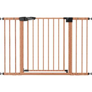 Babelio 29-48" Metal Baby Gate with Brown Wood Pattern, Auto Close Dog Gate PressGuard P7 for The House, Stairs and Doorways, Pressure Mounted Pet Gate with Door, Safety Gate for Child and Pets