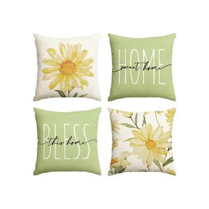 AVOIN colorlife Home Sweet Home Spring Summer Flowers Green Throw Pillow Covers, 18 x 18 Inch Cushion Case for Sofa Couch Set of 4