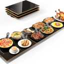 Food Warmers for Parties Buffet, 47"x12" Assemblable Stackable Electric Warming Tray with 8-Level Temperature Adjustment and 8-Hour Timer, Upgraded Desktop-Protecting Food Warming Mat (Black&gold)