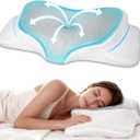 RestAssured Cervical Neck Pillow - Ergonomic Memory Foam Bed Pillows for Sleeping, Neck Pillows for Pain Relief, Back and Side Sleeper Pillow (White and Gray)