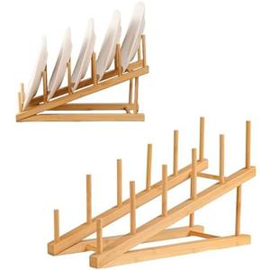 2 Pack Plate Stands For Display,Wooden Plate Holders for Displaying,5-Tier Craft Show Display Stands For Tabletop Book, Artwork, Photo, Record, Magazine and Platter