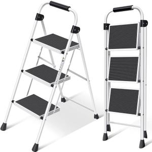 SIMPLI-MAGIC Step Ladder, 3 Step Stool Ergonomic Folding Step Stool with Wide Anti-Slip Pedal Sturdy Step Stool for Adults Multi-Use for Household, KitchenOffice Step Ladder Stool (3 Step - White)