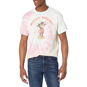 Disney Characters Retro Mickey Young Men's Short Sleeve Tee Shirt (X-Large, Blu/Pnk/Ly)