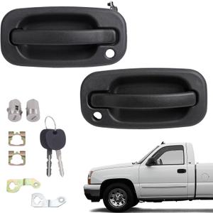 Exterior Door Handles, w/Lock Cylinders & Keys Compatible With Chevy GMC Cadillac Vehicle 1999-2007 Silverado Suburban Tahoe Avalanche, Sierra Yukon, Escalade Replaces# 15034985, 15034986 (2Pair)