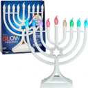 LED Electric Blue Hanukkah Menorah with Special Effects - Battery/USB Powered, Star of David, 4 Lighting/Blinking Modes, Large LED Bulbs, Chanukah Traditional Electric Menorahs - White