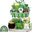 Quimoy 20 Pcs St. Patrick's Day Tiered Tray Decor, Green Shamrock Gnome Truck Wood Sign, Lucky St Patrick's Day Table Decorations for Home Kitchen, Rustic Farmhouse Decor