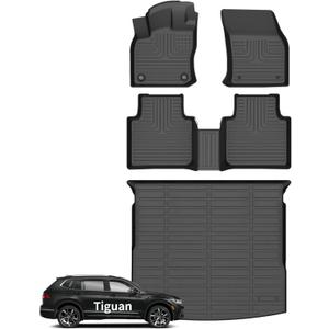 Wayhigh Floor Mats for Volkswagen Tiguan 2018 2019 2020 2021 2022 2023 2024 (Only 5 Seats) All Weather TPE Car Mats Cargo Mat Waterproof Anti-Slip Floor Liners VW Tiguan Accessories- Black
