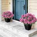 2 Pack Artificial Geranium Flowers Topitary Trees for Outdoors, UV Resistant Geraniums Potted Bushes Look Real Silk Faux Plants for Front Door Garden Porch Planter Farmhouse Home Decor (Pink)