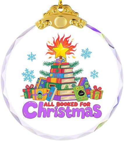 YouerCrystal Book Ornaments for Christmas Tree Gifts for Book Lovers - Gift for Reading Lover Women - Gift Ideas for Bookworm, Women, Librarian, Nerd - Glass Ornamen Pack of 5