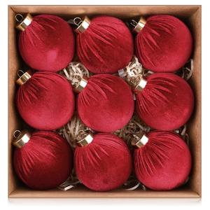 Velvet Ornaments for Christmas Tree Decorations - Burgundy Xmas Ball Ornament for Indoor Holiday Decor - Shatterproof Christmas Bulbs Ornaments 80mm 3.15inch - Pack of 9