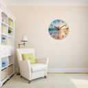 Beach Coastal Wall Clocks Battery Operated Analog Round Wall Clock for Living Room Decor 14 Inch Blue Glass Silent Wall Clock
