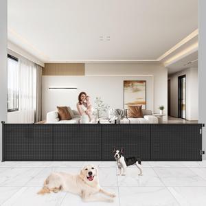 Pawtners Retractable Baby Gates Extra Wide, 41" Tall Extends up to 200" Wide, Dog Gate Indoor for Stairs, Pet Gate with Support Rods for Doorways Hallways Garage Indoor & Outdoor-Black