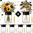 6 Sets 2026 Graduation Centerpieces for Tables, Mason Jar Centerpieces with Graduation Cap with Hole for Flowers, Class of 2026 Table Decorations, Congrats Party Supplies for College High School