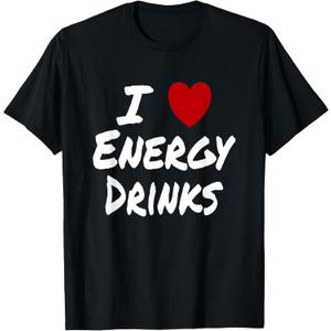 I Heart (Love) Energy Drinks Workout Caffeine Mornings T-Shirt (Small, Black)