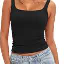 Darong Women's Padded Square Neck Tank Tops Summer Double Layer Basic Sleeveless Tank Shirts Built in Bra (Large, Black)