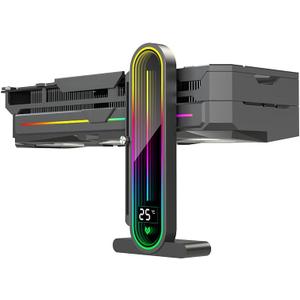 Temperature Displaying GPU Stand ARGB Infinity Graphics Card Support Adjustable 5V 3PIN Video Card Holder Anti-sag Bracket Magnetic Base Display Card Brace Rack PC Graphic Card Accessories (Black)