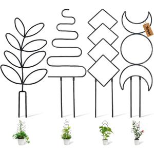 Larger 23inch Plant Trellis for Climbing Plants Indoor, Trellis for Potted Plants with Ties, Metal Climbing Plant Support for Houseplant Flower Pothos, 4 Different Panels, Black