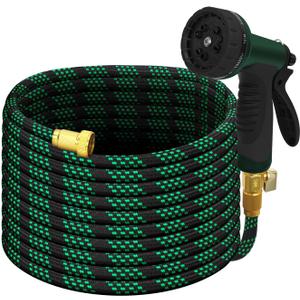 100FT Premium Garden Hose Ultra Lightweight Non-Expanding Design 100 FT Watering Hose with 10 Function Nozzle, Kink & Tangle-Free, Leakproof & Pressure Resistant for Yard/Lawn/Camping (Black&Green)
