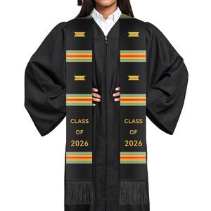 Graduation Kente Stole CLASS OF 2026 Graduation Ghanaian Style Black Sash African Grad Stole for College Unisex Celebrate