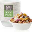 Vplus 200 Pack 12 OZ Paper Bowls, Disposable Compostable Bowls Bulk, Eco-friendly Bagasse Bowls, Heavy-duty Bowls Perfect for Milk Cereals, Snacks, Salads