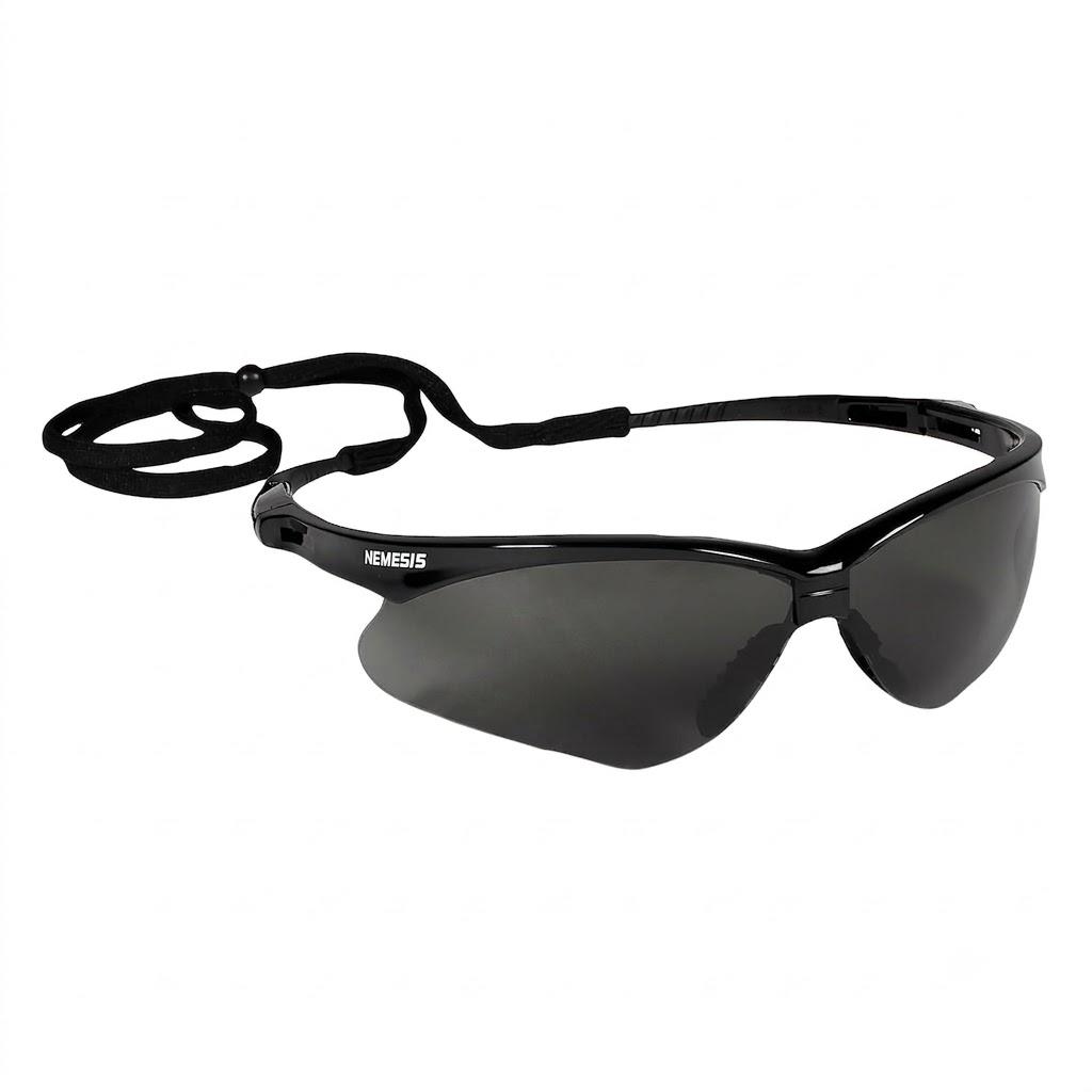 KleenGuard V30 Nemesis Safety Glasses (22475), with Anti-Fog Coating, Smoke Lenses, Black Frame, Unisex Sunglasses for Men and Women 1 Pack