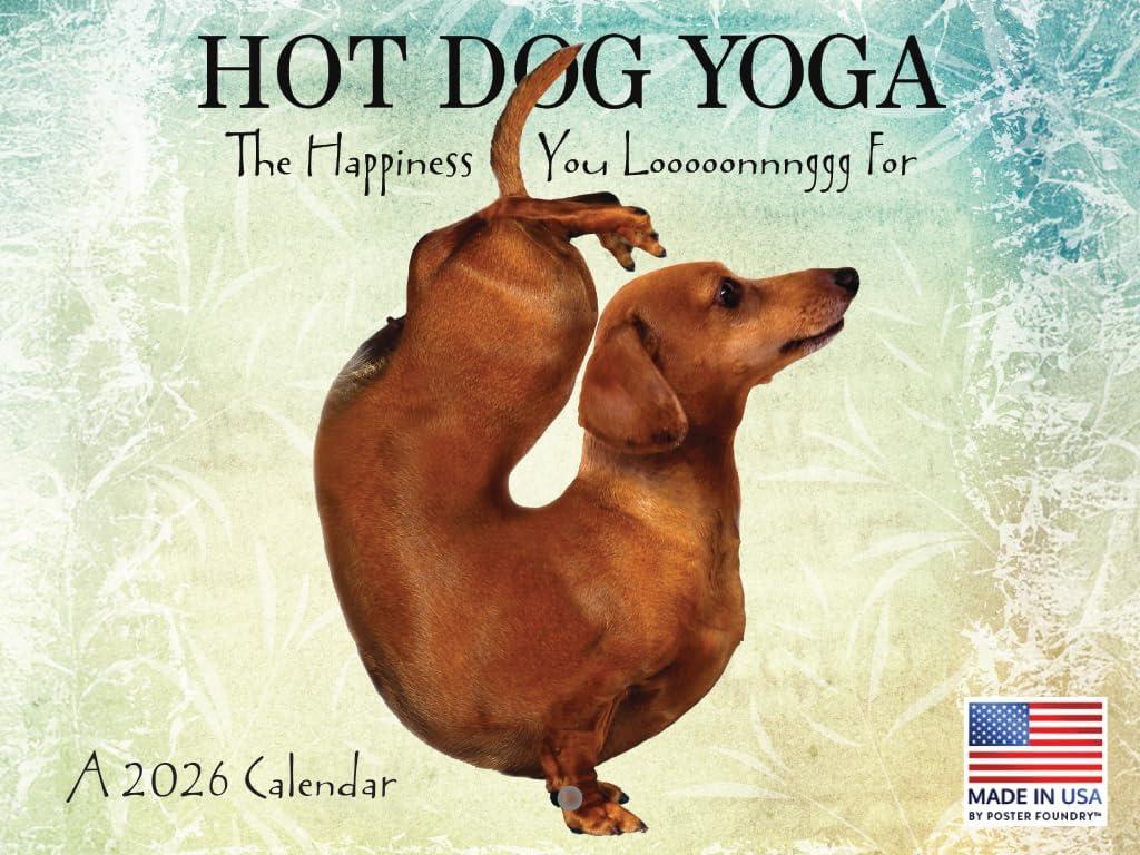 Dog Yoga Calendar 2026 Funny Gift Monthly Wall Calender 12 Month | American Made In The USA