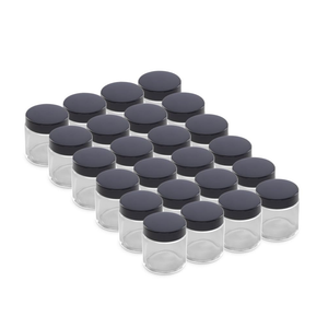27 Pack - 2 oz Glass Jars with Black Lids - Clear