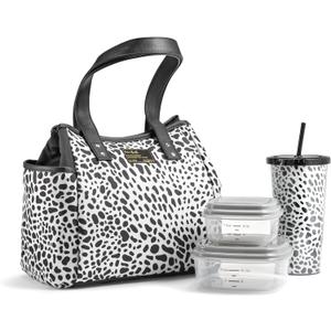 Fit & Fresh Lunch Bag For Women, Insulated Womens Lunch Bag For Work, Leakproof & Stain-Resistant Large Lunch Box For Women With Containers and Matching Tumbler, Zipper, Westerly Lunch Bag, Cheetah