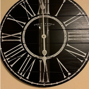 Sterling & Noble Modern Farmhouse 20 Inch Analog Wall Clock with Roman Numeral, Frameless Black Shiplap Design