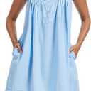 AVIIER 100% Cotton Nightgowns for Women Sleeveless Night Gown with Pockets (Blue, S)