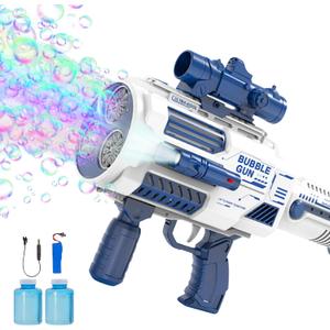 Bubble Guns Automatic with Build-in Bubble Solution (4.4 oz), 3 Fans Drive 6X Lens Bubble Blower Machine, Cool Favors for Summer Ourtdoor Party Birthday Wedding Toy