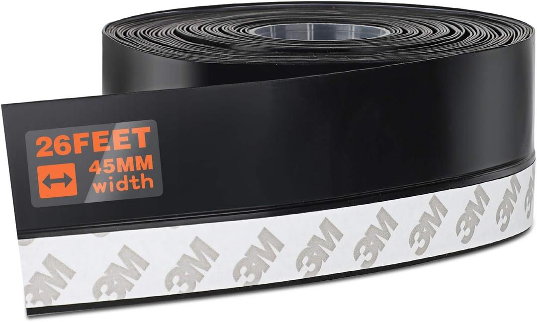 26 Feet Silicone Seal Strip, Weather Stripping for Doors and Windows, Draft Stopper Adhesive Tape for Shower Glass Gaps (Black, 45MM)