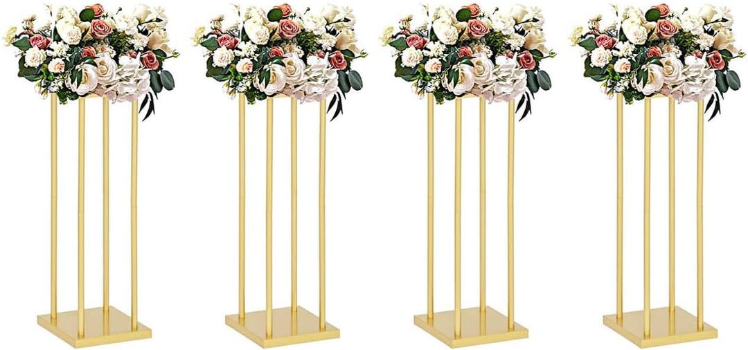 Vincidern 4Pcs Wedding Centerpieces for Tables, 23.6in Metal Flower Stand Gold Wedding Centerpieces Tall Vases Geometric Flower Stand for Wedding Decorations, Birthday, Event, Home
