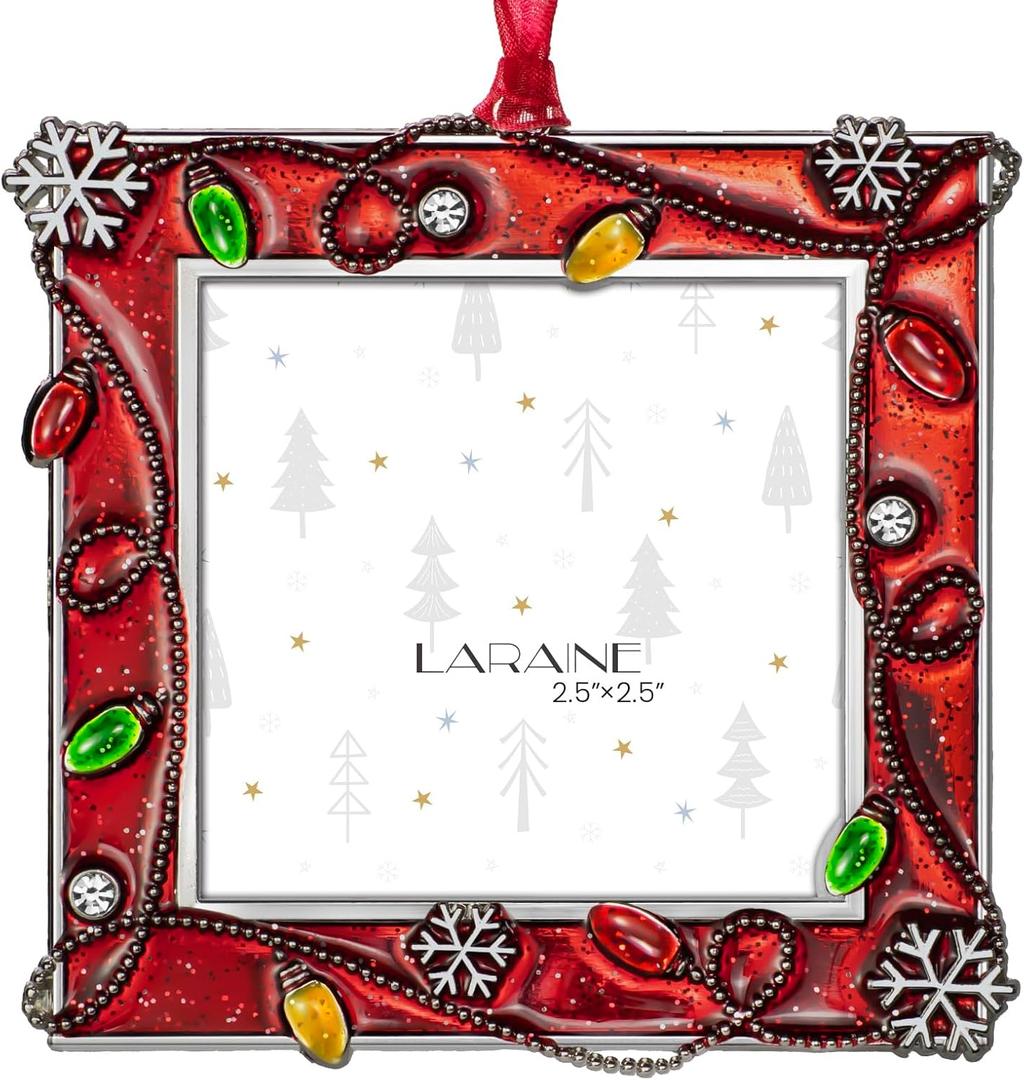 LARAINE Picture Photo Frame Christmas Metal 2025 Christmas High Definition Glass Display Pictures for Tabletop Home Decorative Holiday Gift (Red, 2.5x2.5 in)