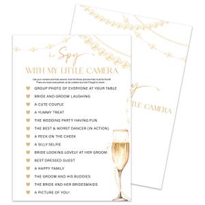 HONPHAX Champagne Bridal Shower Games Cards 30 Guests, I Spy with My Little Camera Bridal Shower Wedding Games for Reception 30pcs - Rehearsal Engagement Party Activities /016