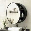 TokeShimi 24 Inch Round Bathroom Medicine Cabinet with Mirror Surface Mount Only Circular Metal Framed Farmhouse Black Medicine Cabinets for Wall Small Circle Mirrored Bath Cabinet with Vanity Mirror