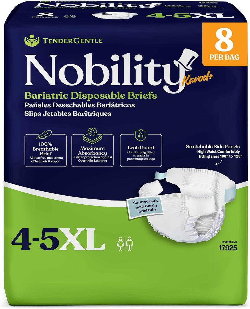 4-5xl Adult Diapers for Women and Men - 8 Bariatric Disposable Briefs with Tabs and Stretchable Side Panels - 100% Breathable with Maximum Absorbency
