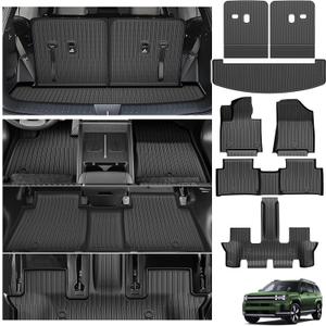 Powerty Floor Car Mat for Hyundai Santa Fe 2024 2025 2026, All Weather TPE Custom Trunk Cargo Mat Liner with Backrest Mat Replacement for Hyundai Santa Fe 6/7-seater Accessories (Include Hybrid&Gas)
