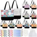 Locmeo 10 Set Pre Drawn Canvas Bags Set Paint and Sip Kit for Adults Painting DIY Tote Bags Making Kit with Paintbrushes, Paints, Apron, Palette for Painting DIY Party Women Adults(Flower)