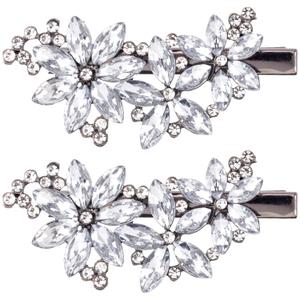 PAGOW 2 Pcs Flower Rhinestone Hair Clips, Silver Crystal Hair Pins, Flower Bridal Headpiece Wedding Hair Accessories for Brides Women