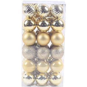 36PCS Mini Christmas Balls Ornaments Christmas Tree Decorations 1.6" Shatterproof Plastic Colored Glitter Hanging Ball Holiday Decorative Balls for Halloween Wedding Party Home Decor, Gold